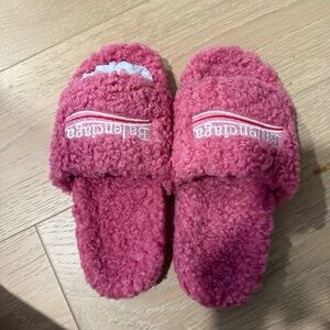 Balenciaga Rose Pink Sherpa Slide Sandals